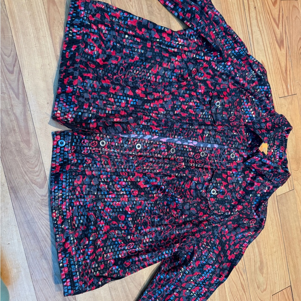 Ruby Rd. Red and Black Geometric Jacket